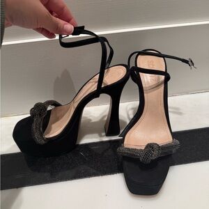 SCHUTZ Black Suede Platform Heels with Silver Accents Size 8